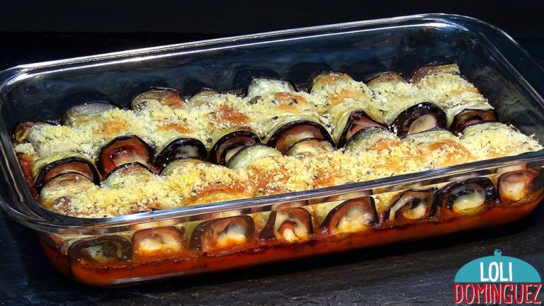 Berenjenas con jamón york y queso al horno