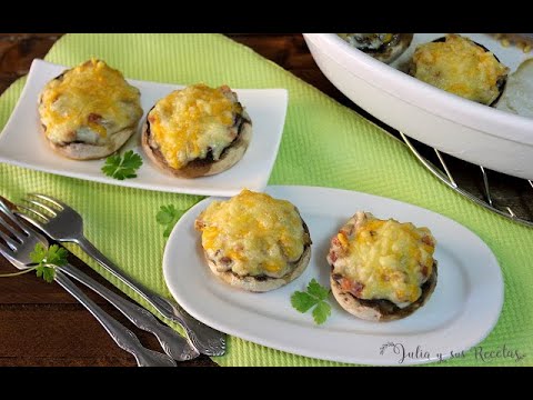 Champiñones rellenos de jamon y queso