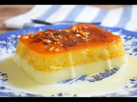 Crema de queso con tocino de cielo y piñones