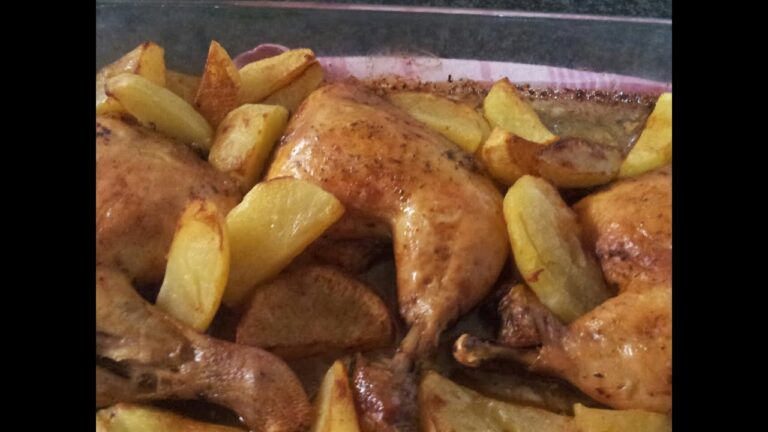 Cuartos de pollo al horno con vino blanco