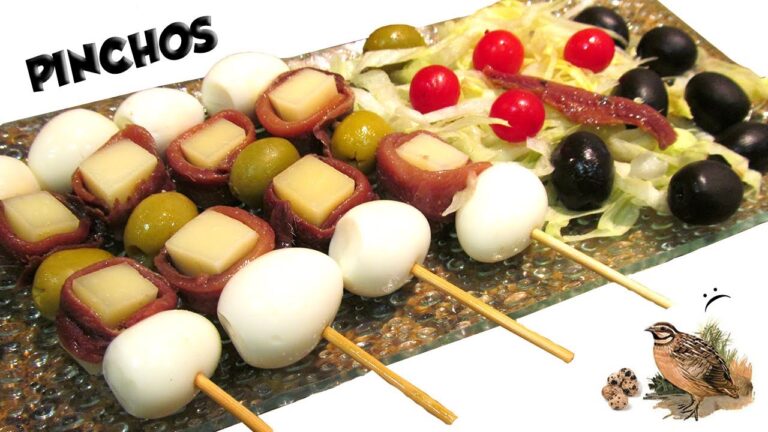 Pinchos con huevos de codorniz cocidos