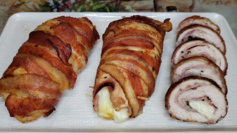 Pechuga rellena de jamón y queso al horno