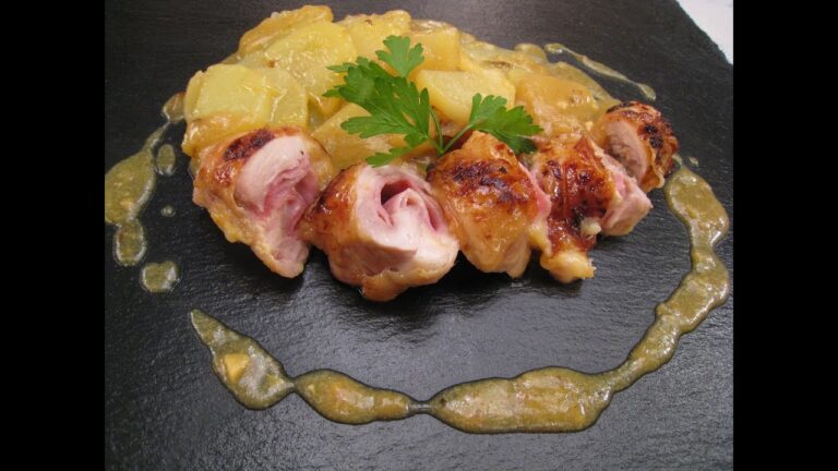 Muslos de pollo rellenos en salsa de cerveza