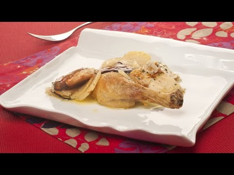 Pollo al horno con manzana y patatas