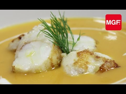 Rape al vapor con crema de calabaza