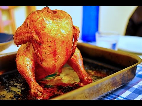 Pollo al horno con lata de cerveza