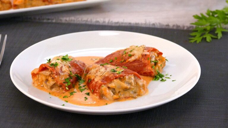 Pimientos rellenos de setas y gambas