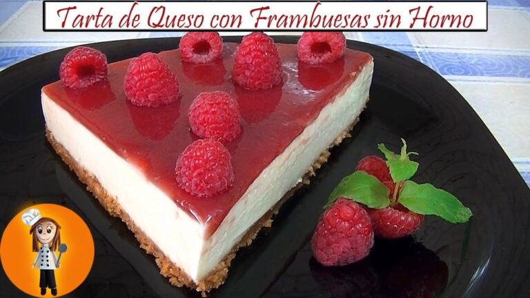 Tarta de queso con mermelada de frambuesa