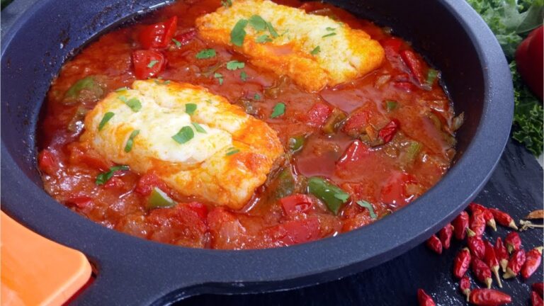 Como hacer bacalao con tomate y pimientos