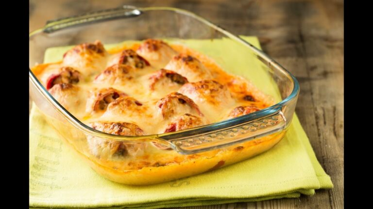 Pimientos rellenos de carne picada y bechamel