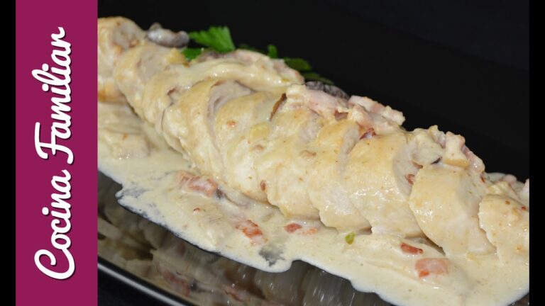 Pechugas de pollo rellenas en salsa de nata
