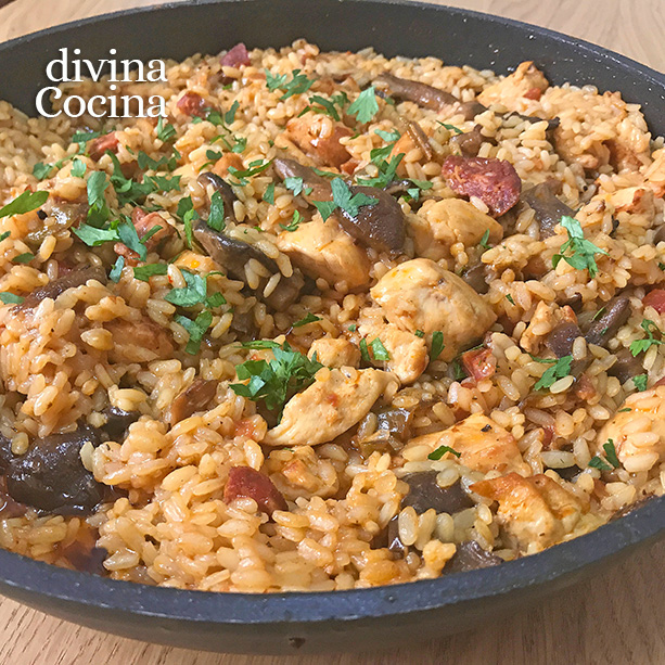 Arroz con pollo y champiñones arguiñano
