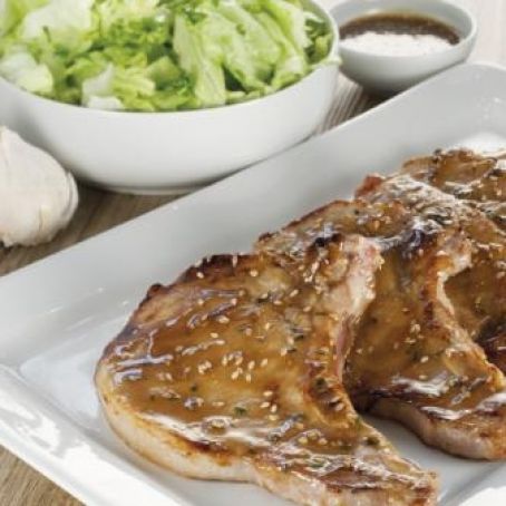 Chuletas de cerdo con miel y mostaza