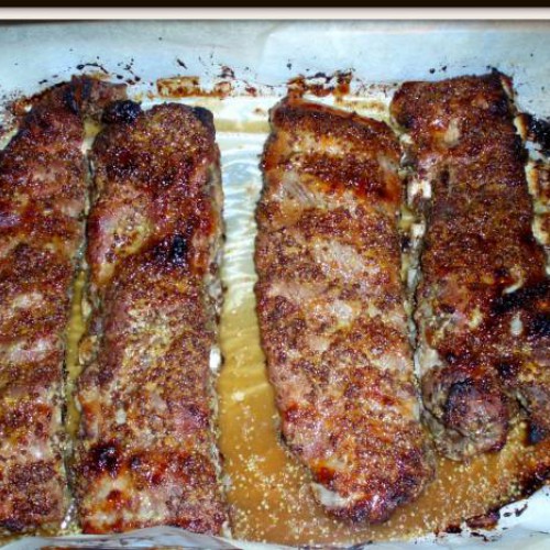 Costilla de cerdo al horno con miel y mostaza