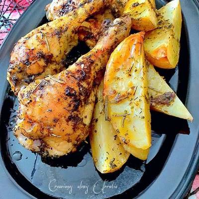 Cuartos traseros de pollo al horno
