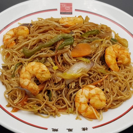 Fideos de arroz fritos con gambas