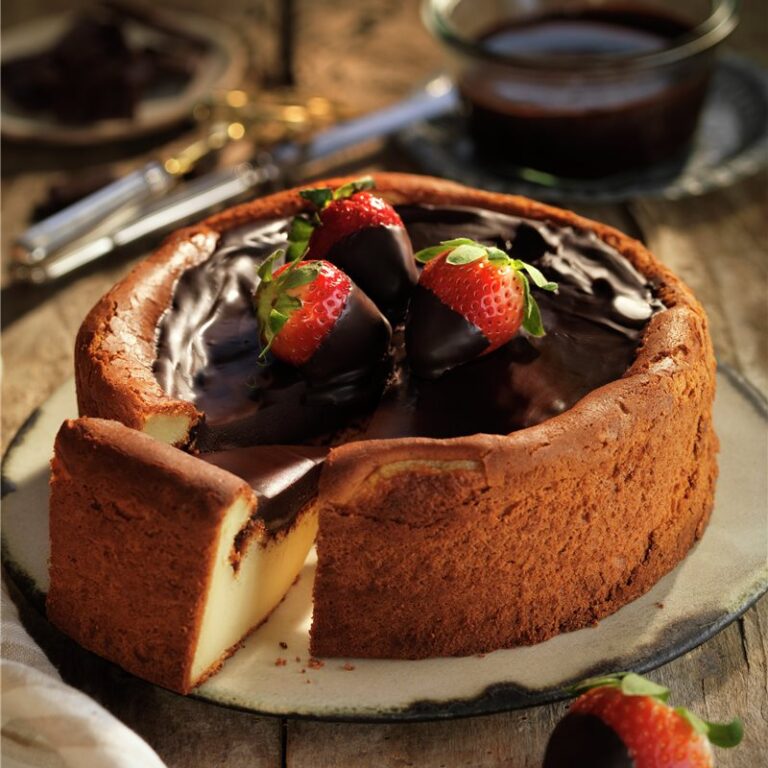 Tarta de queso con chocolate por encima